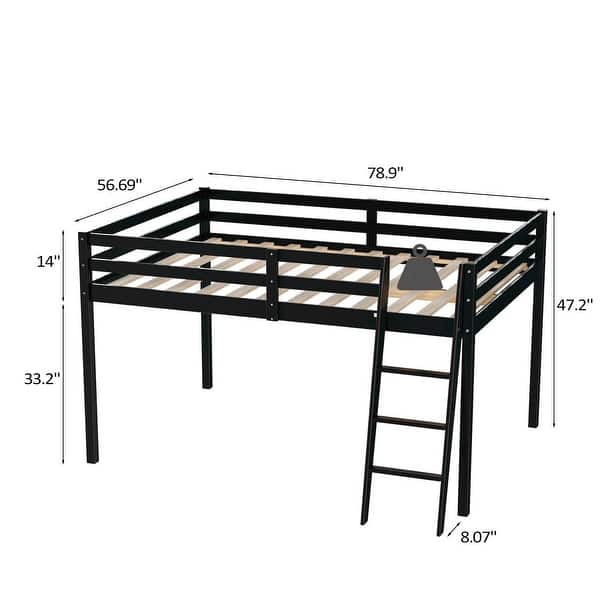 dimension image slide 0 of 9, Espresso Wood Junior Loft Bed with Stairs for Adults, Kids and Young Teens