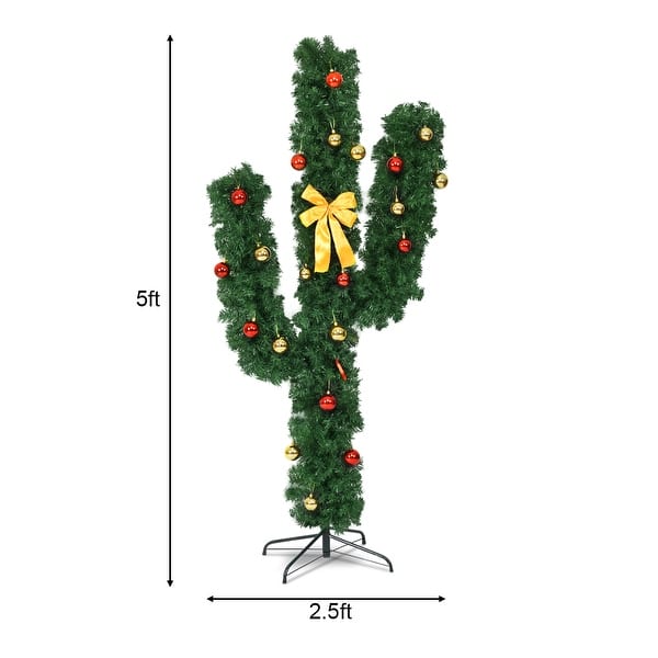 Costway 5Ft Pre-Lit Cactus Christmas Tree LED Lights Ball Ornaments - 5 ...
