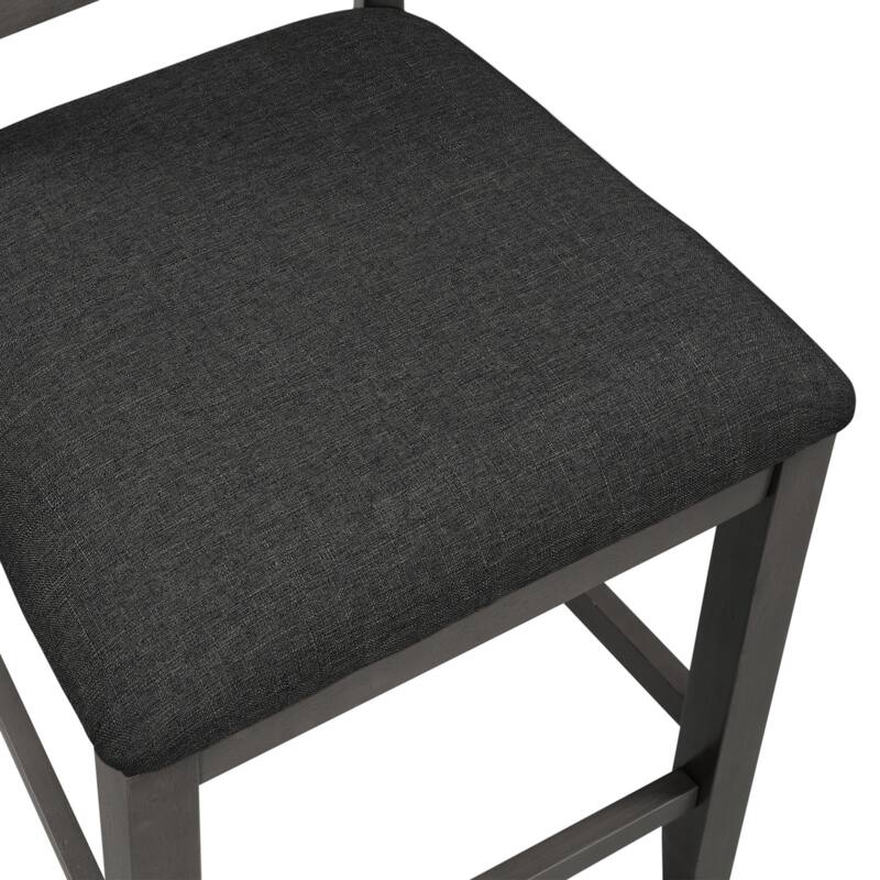 Rustic Farmhouse 5-Piece Counter Height Dining Table Set with Four Padded Chairs and Functional Storage