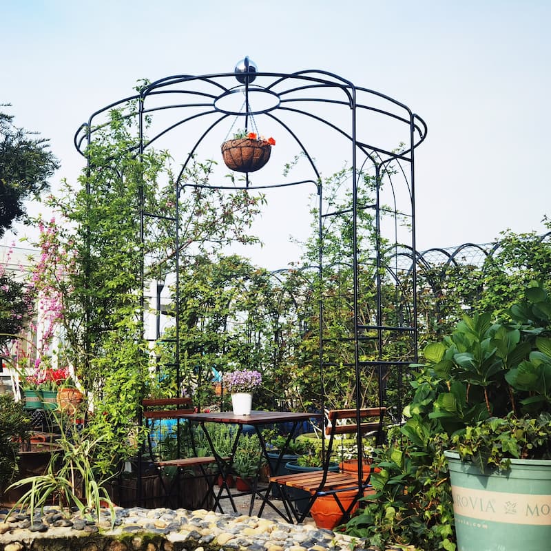 Metal Garden Arch Iron Garden Arbors Gazebo Dia 81.3'' x 114.2'' High Birdcage Shape Pergola Pavilion for Wedding Ceremony