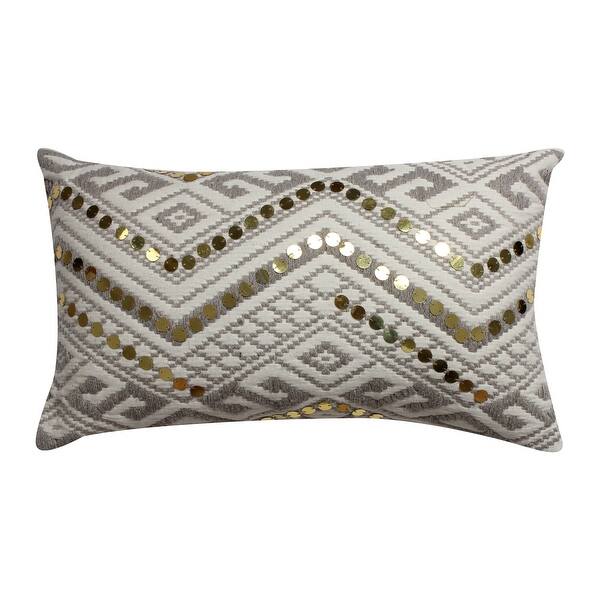 20 X 12 Sequin Embellished Handwoven Cotton Accent Pillow White And Gray Overstock 31423679