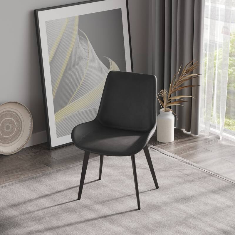 Modern PU 2 Piece Kitchen Dining Chair with Thickened Metal Legs, Backrest for Dining Room Kitchen Living Room Bedroom - Black