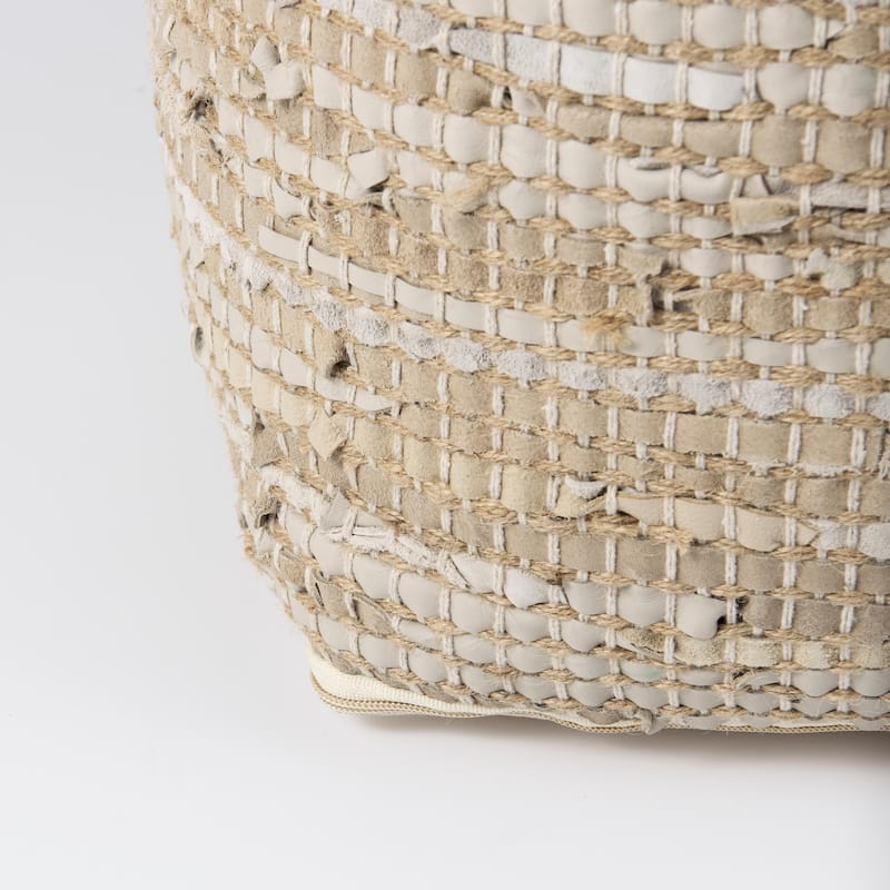 Mercana "Aalia" Beige Leather & Jute Square Pouf