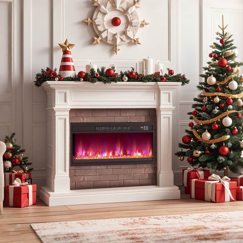 Gymax 26'' Electric Fireplace Insert Recessed 1500W Fireplace Heater