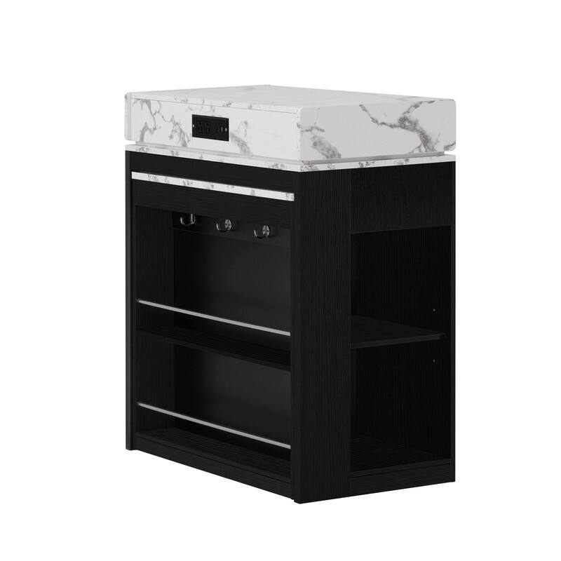 57.7" Kitchen Island with Extendable Top on Wheels, Kitchen Dining Table, Bar Table with Drawers and Power Outlet