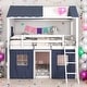 preview thumbnail 14 of 22, Playhouse Design Full Size Bunk Wood House Bed with Elegant Windows, Sills and Tent