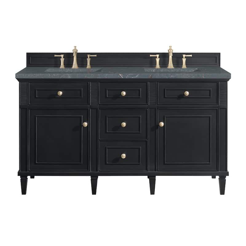 James Martin Vanities 424-V60D-3PBL Lorelai 60" Double Basin Wood - Black Onyx - Anthracite Finish