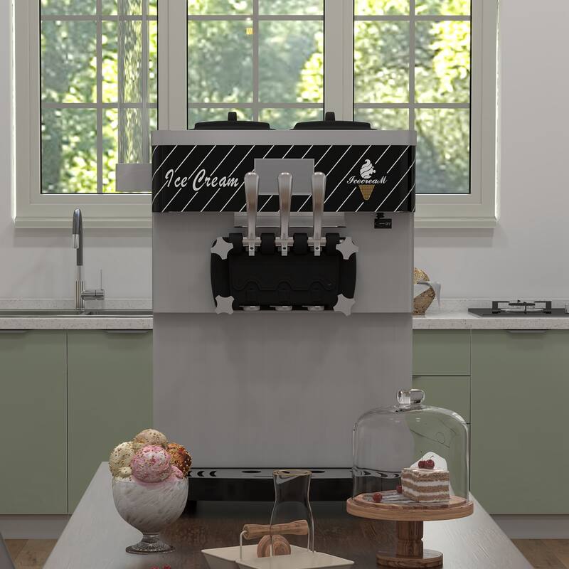 3-Flavor Commercial Countertop Ice Cream Machine Soft Serve Maker