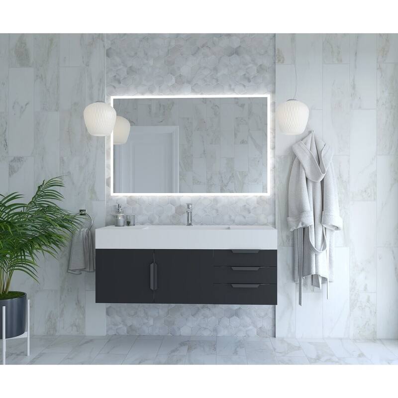 Amazon 48" Wall Mounted Bathroom Vanity Set with White Solid Surface Top