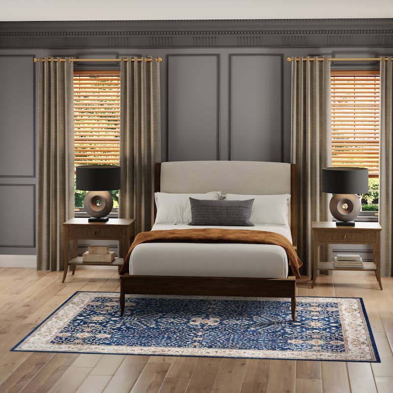 Licensed HGTV Everyday Chic Soft Flannel Zero Pile Printed Non-Slip Washable Indoor Area Rug - Seda Navy - 8'9"x13'1"