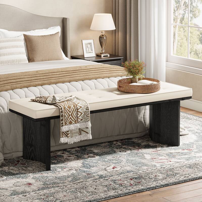 Solid Wood Bench with Removable Cushion, 55-Inch Long
