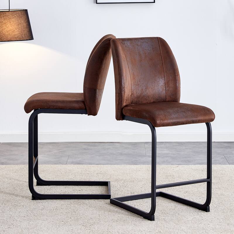 Roomfitters Suede Dining Chairs with Cushions and Black Metal Legs, Small Size Set of 2 for Dining or Guest Use, Black+Brown