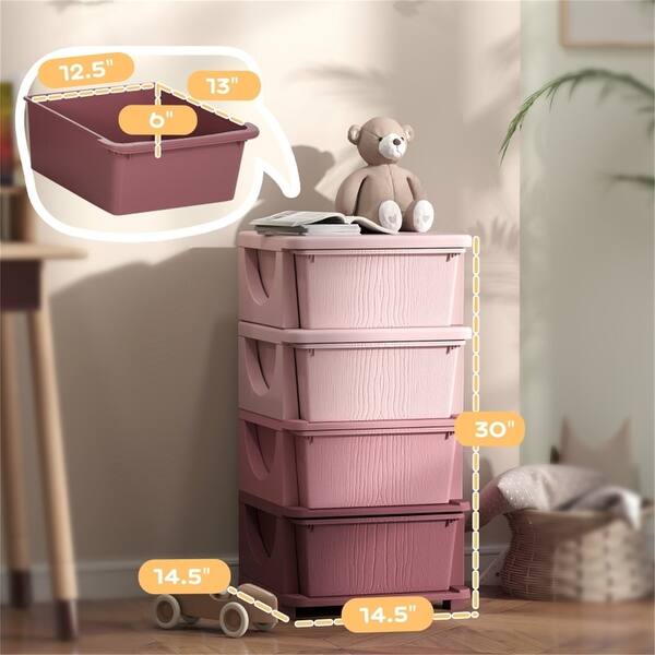 dimension image slide 0 of 4, Rounded Edges Clothes Toy Cubby Storage with 4 Drawers Suitable for Your Sweetie - 4 Drawers