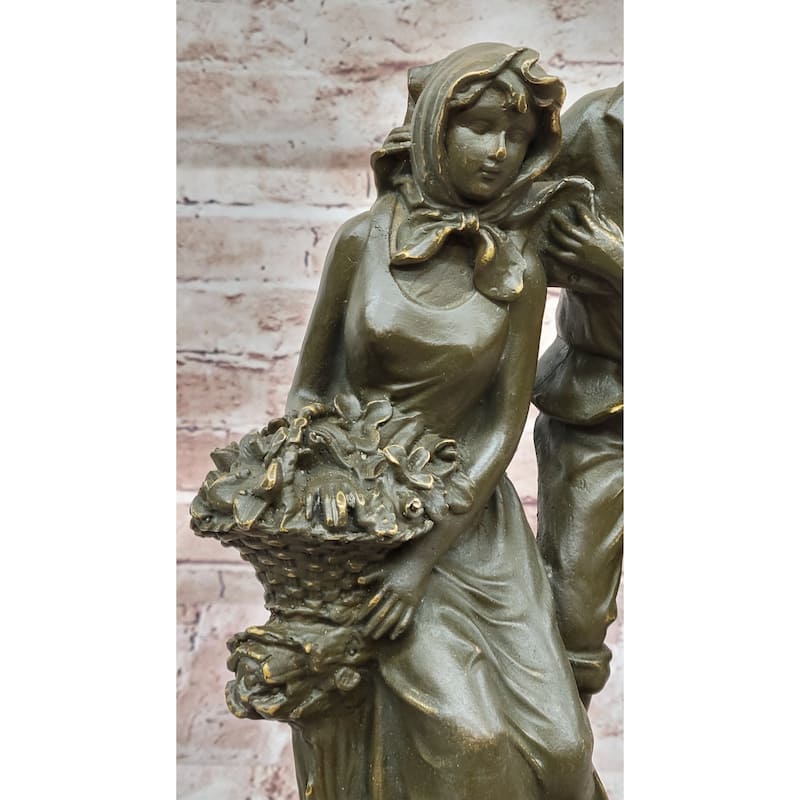 Romantic Farm Couple Bronze Sculpture – Vintage Harvest Scene