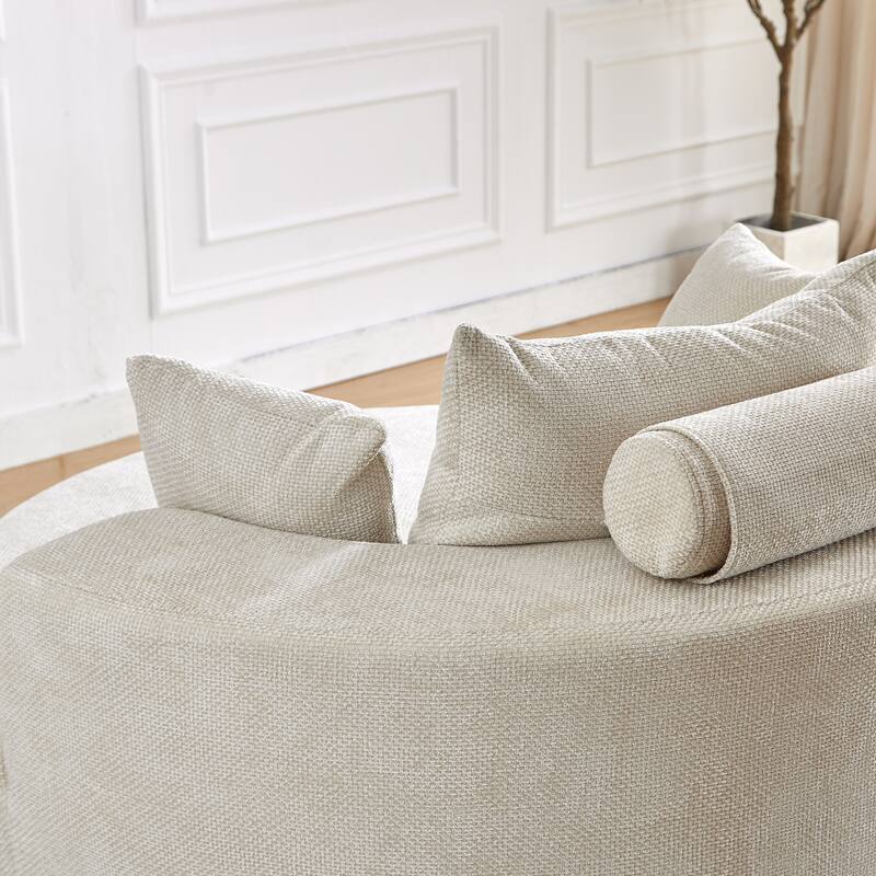 360 Degree Swivel Sofa Chair with Backrest Pillow for Livingroom 55'' Chenille Single Sofa, Round Fluffy Sleeper Sofa