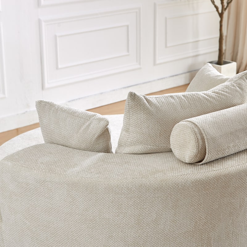 Chenille 360° Swivel Lounge Chairs with Fluffy Foam Cushion and Adjustable Backrest Pillow