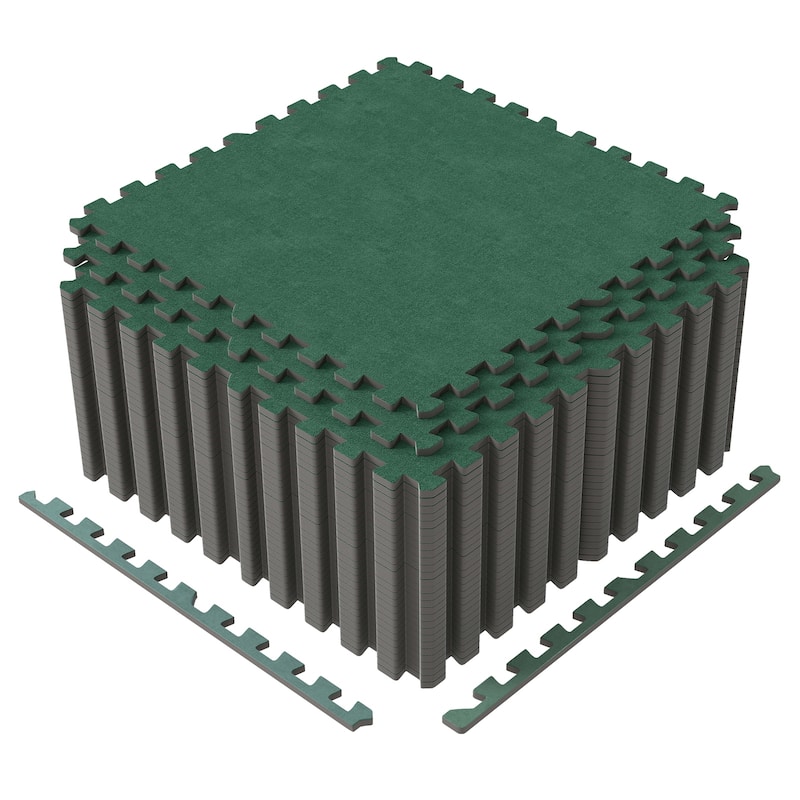 10x10 ft Interlocking Foam Floor Mats 25-Pack Thick Cushioned Exercise Puzzle Tiles - Green