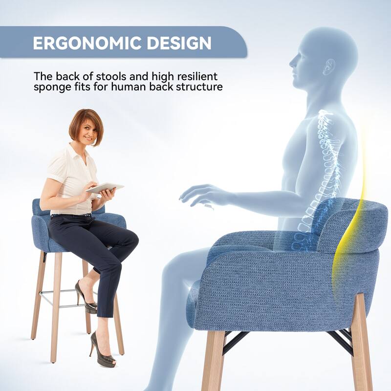 30''H Bar Stool With Solid Wood Frame And Foam Seat (Set of 2)