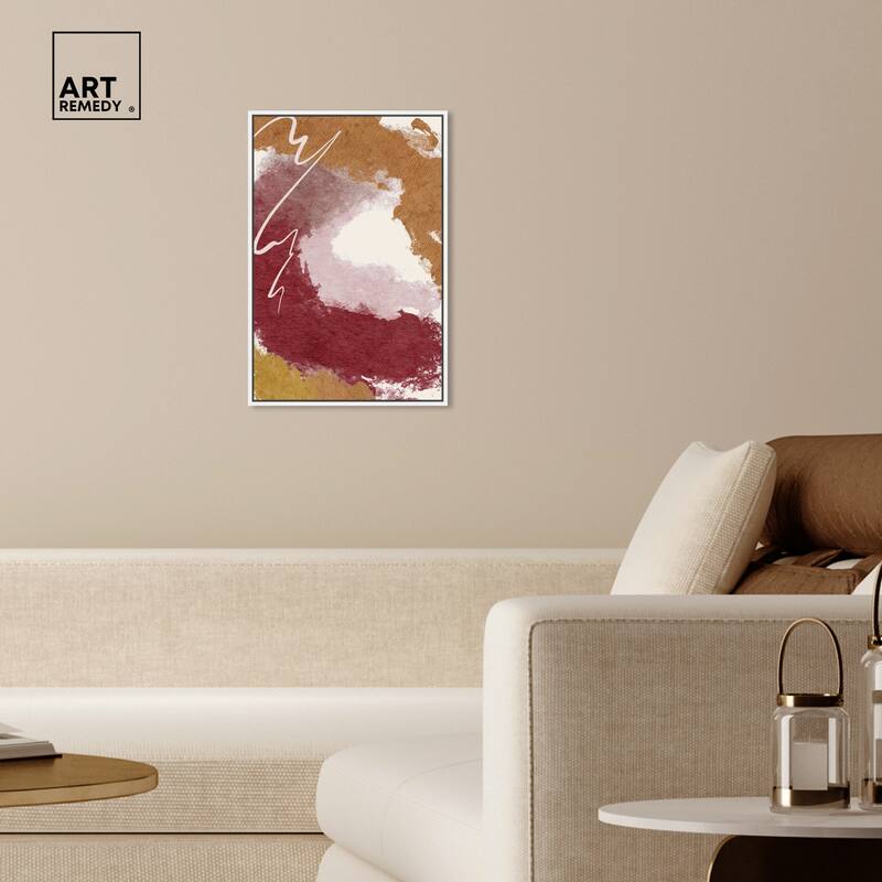 Art Remedy Burgundy And Cork Framed Boho Abstract 1 Piece Canvas Wall Art
