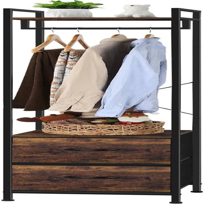 Clothes Rack 3 Tiers Heavy Duty Coat Rack with 2 Fabric Drawers - 11.4"D x 15.4"W x 71.1"H