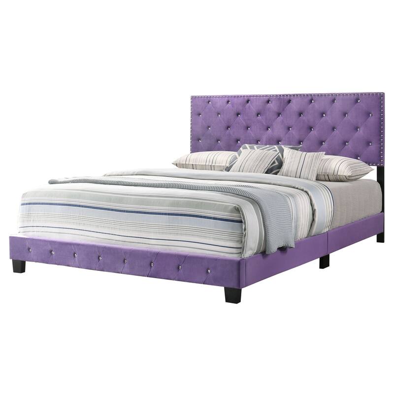 Suffolk Velvet Upholstered Jewel Accent Tufted Nailhead Panel Bed