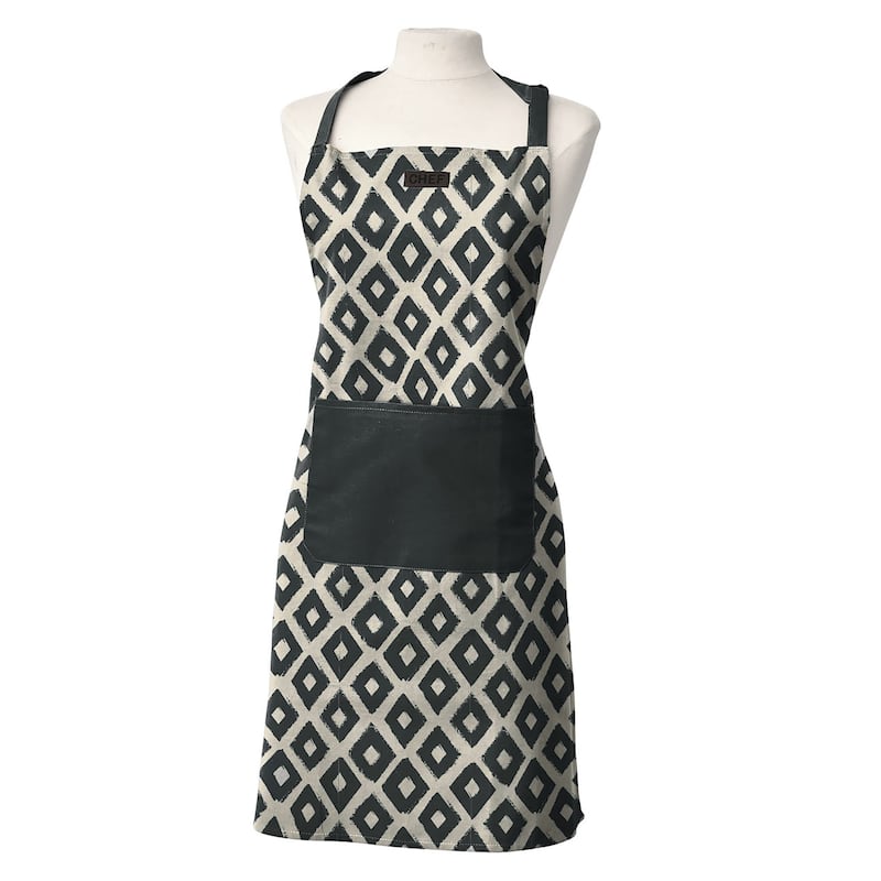 Chef's Monochrome Cotton Cooking Apron - 32x26 Inch - Contemporary Diamond Design - 32"L x 26"W x 0.1"H
