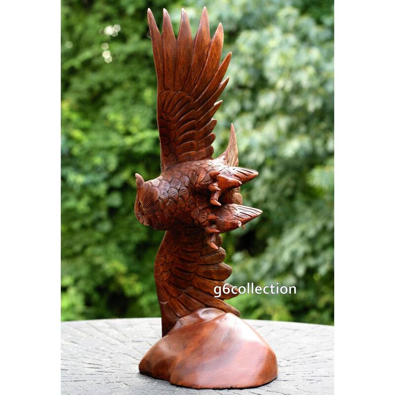 Extra Large Huge 20" Hand Carved Flying Wooden Owl Statue Figurine Handmade Soaring Owl Sculpture Home Decor Accent Handcrafted
