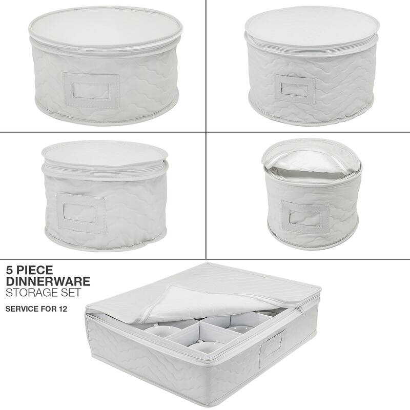 Dinnerware Storage 5-Piece Set for Protecting or Transporting Dinnerware — Service for 12 (Beige)
