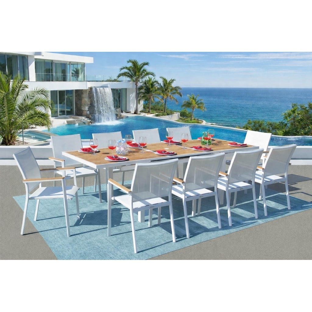 Madeira White 11-Piece Aluminum Outdoor Dining Set with Sling Set in White - N/A