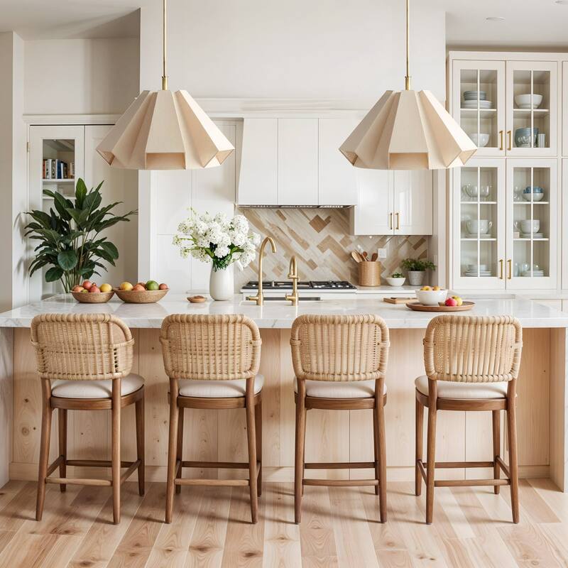 Geometric Modern Pendant Light - Metal, Fabric & Gold, Ivory Geometric Light Fixture For Modern, Coastal, Minimalist Room Decor