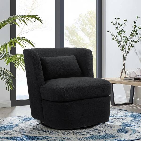 Upholstered Accent Swivel Barrel Chair with pillow