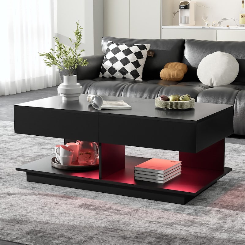 41.3''-76.7'' Extendable Coffee Table, Efficient Central Coffee Table with Multiple Storage Compartments