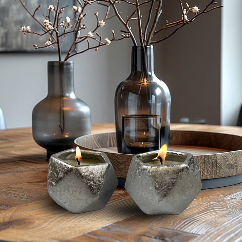 Silver Prism Metallic Candle Bowl Set of Two for Elegant Decor