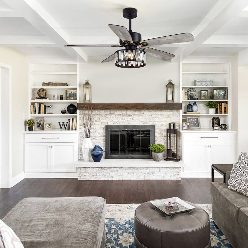 52 in. Indoor Black Ceiling Fan with Crystal Light Kit and Remote Control Included
