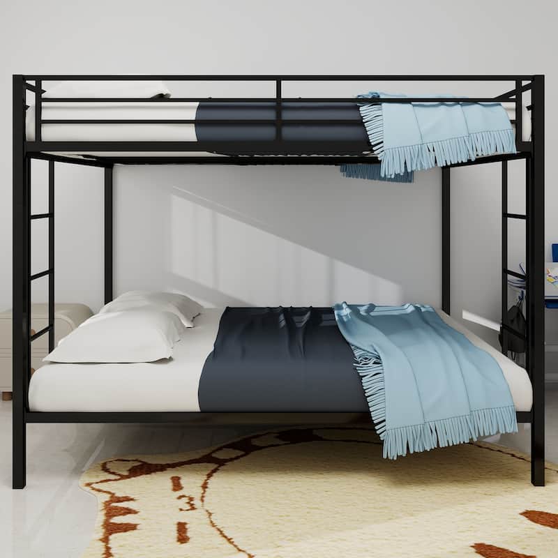 Space-Saving Twin & Full Metal Bunk Bed with Durable Frame for Small Rooms - Black