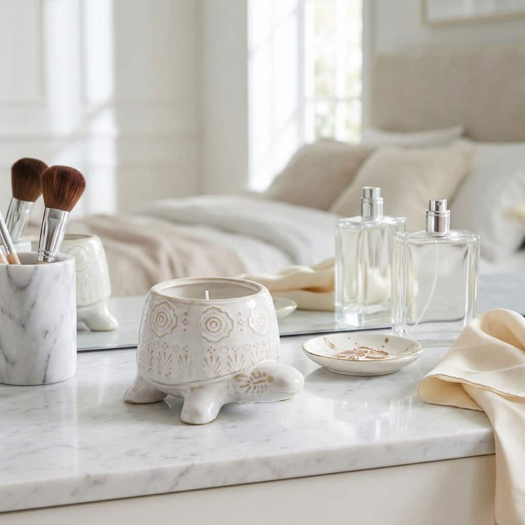 Lavender Turtle Ceramic Scented Candle - 7", White & Ivory - 6.5"