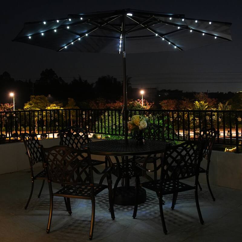 Clihome 11-Ft Patio UV Protection Market Umbrella With LED Lights