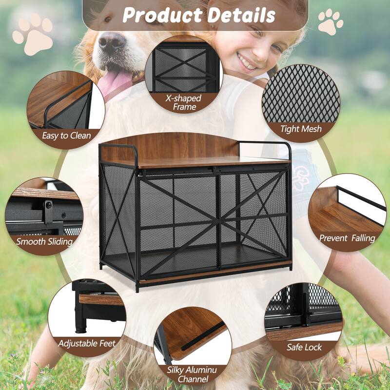 42.8" Heavy Duty Large Dog Crate Furniture for Large Medium Dog, Farmhouse Wooden Dog Kennel Indoor End Table