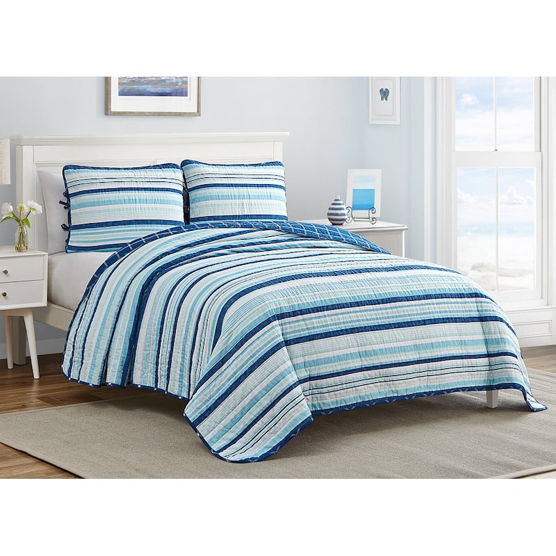 Coastal Stripes Soft Cotton Reversible Quilt Set