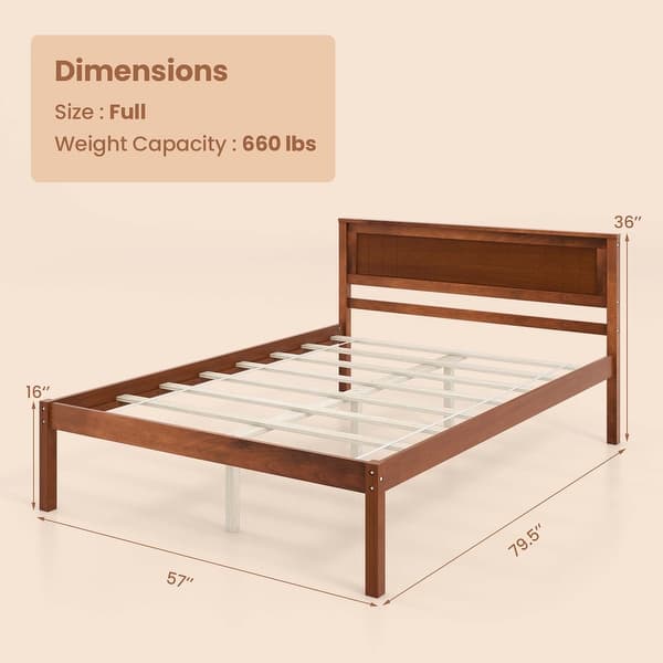 dimension image slide 1 of 3, Costway Full/Queen/Twin Size Wooden Platform Bed Frame with Headboard