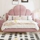 preview thumbnail 9 of 14, Queen Size Velvet Upholstered Platform Bed with Petal Shaped Headboard Pink - Queen