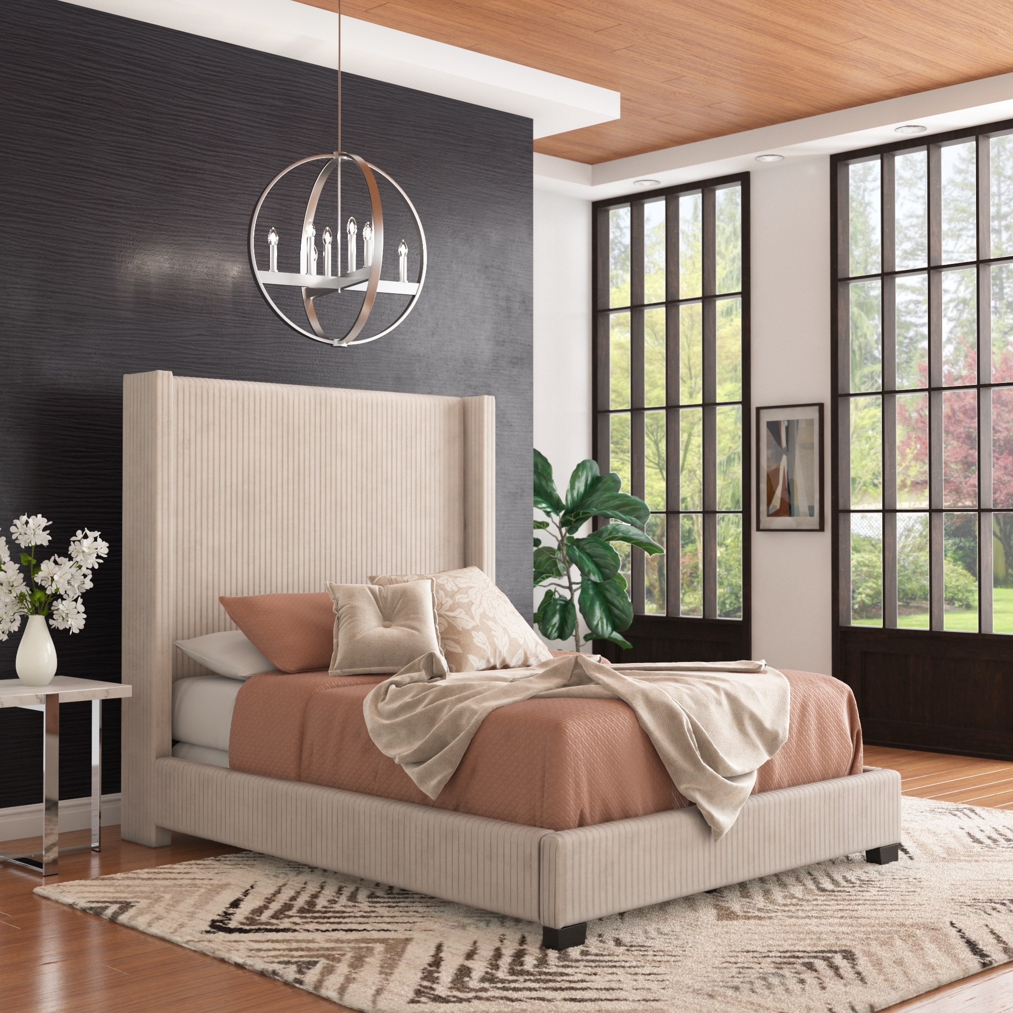 Judith Pleated Velvet Upholstered Wingback Bed by iNSPIRE Q Modern