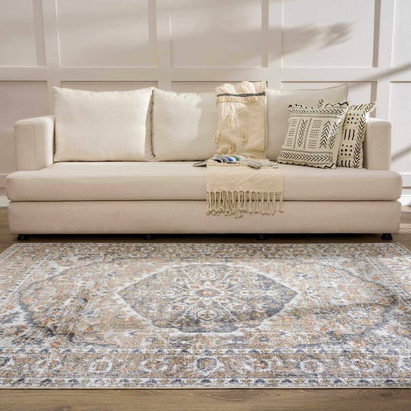 Hauteloom Manhattan Machine Washable Oriental Persian Medallion Vintage Distressed Area Rug