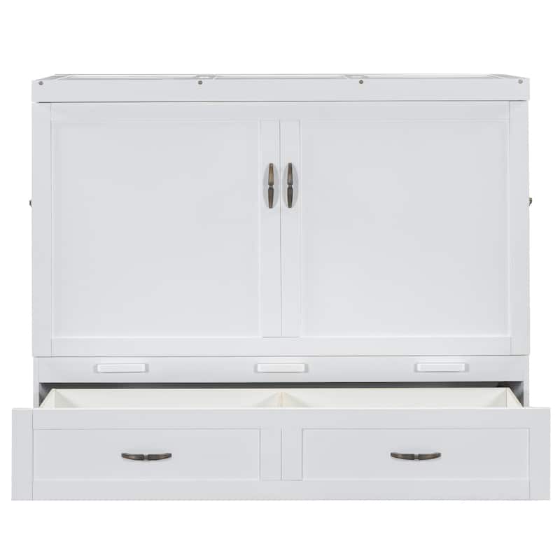 Full Size Space-Saving Design Murphy Bed with USB Ports, Large Drawers and Metal Handles