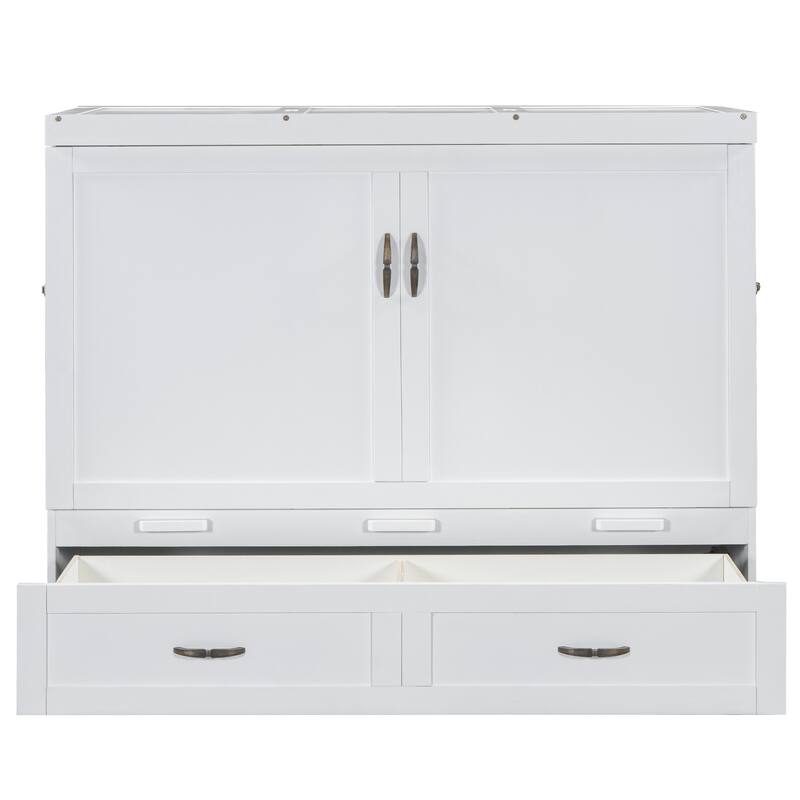 Space-Saving Design Murphy Bed with USB Ports, Large Drawers and Metal Handles