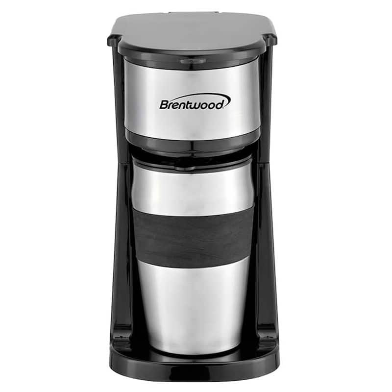 Brentwood Portable Single Serve Coffee Maker with 14oz Travel Mug in Black - 1 Cup