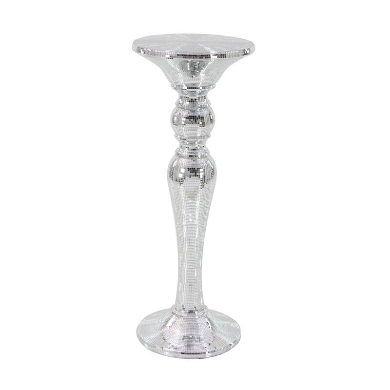 Glass Mosaic Mirrored Turned Floor Pedestal Table - Silver - Roche River Decor