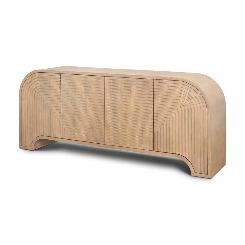 HomeRoots 72" Natural Solid Wood Ribbed Texture Sideboard With Four Doors - 72.00 in. x 30.00 in. x 16.00 in.