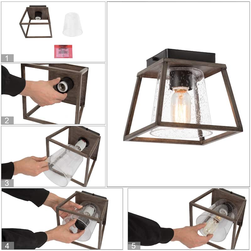 Modern Farmhouse 1-Light Glass Flush Mount Ceiling Light - L 8"x W 8"x H 11.5"
