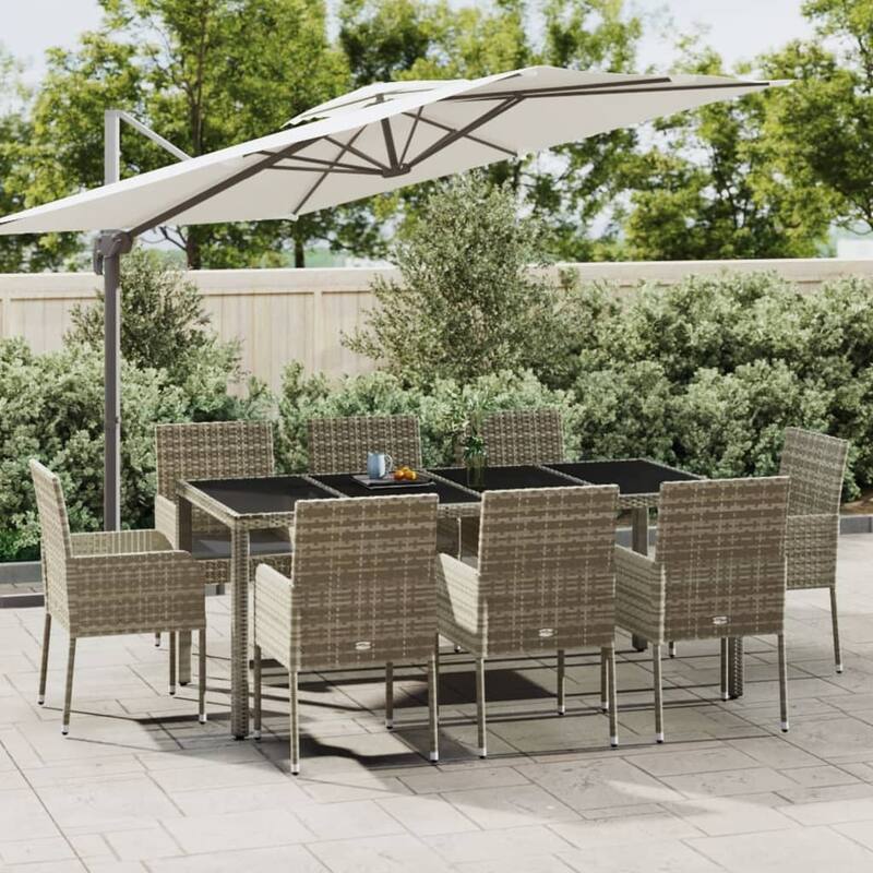 vidaXL 3 Piece Patio Dining Set with Cushions Black Poly Rattan - 18.9" x 21.7" x 34.6"